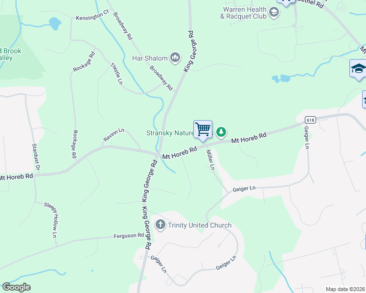 map of restaurants, bars, coffee shops, grocery stores, and more near 161 Mount Horeb Road in Warren