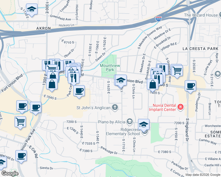map of restaurants, bars, coffee shops, grocery stores, and more near 6993 South 1620 East in Cottonwood Heights