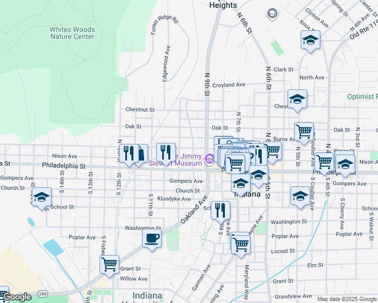 map of restaurants, bars, coffee shops, grocery stores, and more near 946 Water Street in Indiana