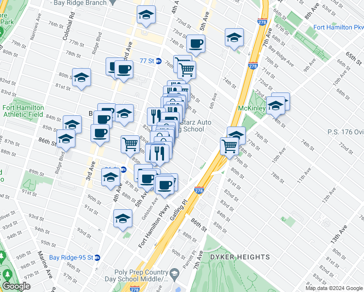 map of restaurants, bars, coffee shops, grocery stores, and more near 548 81 Street in Brooklyn