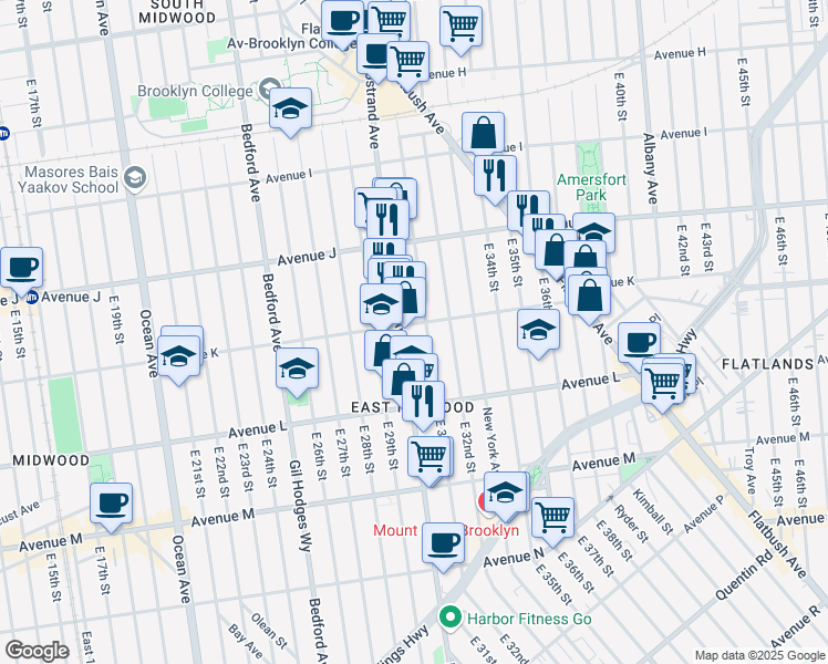 map of restaurants, bars, coffee shops, grocery stores, and more near 1094 East 31st Street in Brooklyn