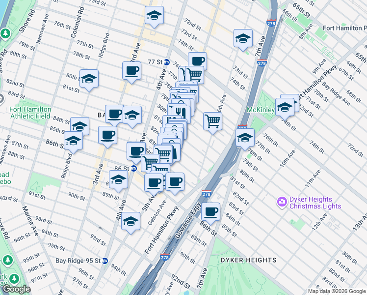 map of restaurants, bars, coffee shops, grocery stores, and more near 533 81st Street in Brooklyn