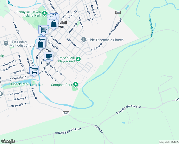 map of restaurants, bars, coffee shops, grocery stores, and more near 68 Schumacher Avenue in Schuylkill Haven