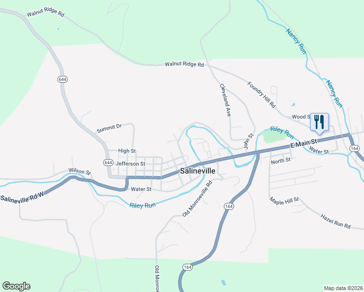 map of restaurants, bars, coffee shops, grocery stores, and more near 27 Washington Street in Salineville