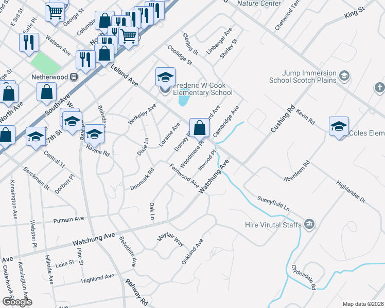 map of restaurants, bars, coffee shops, grocery stores, and more near 1139-41 Woodmere Place in Plainfield