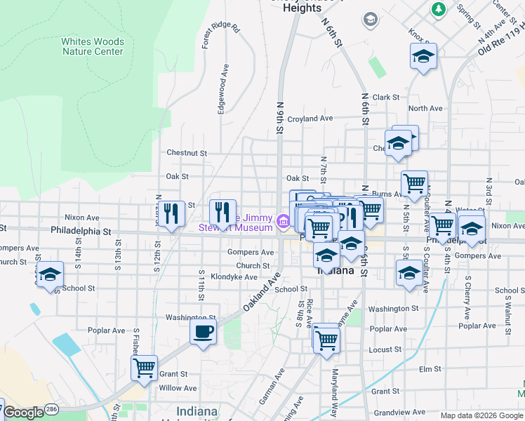 map of restaurants, bars, coffee shops, grocery stores, and more near 911 Water Street in Indiana