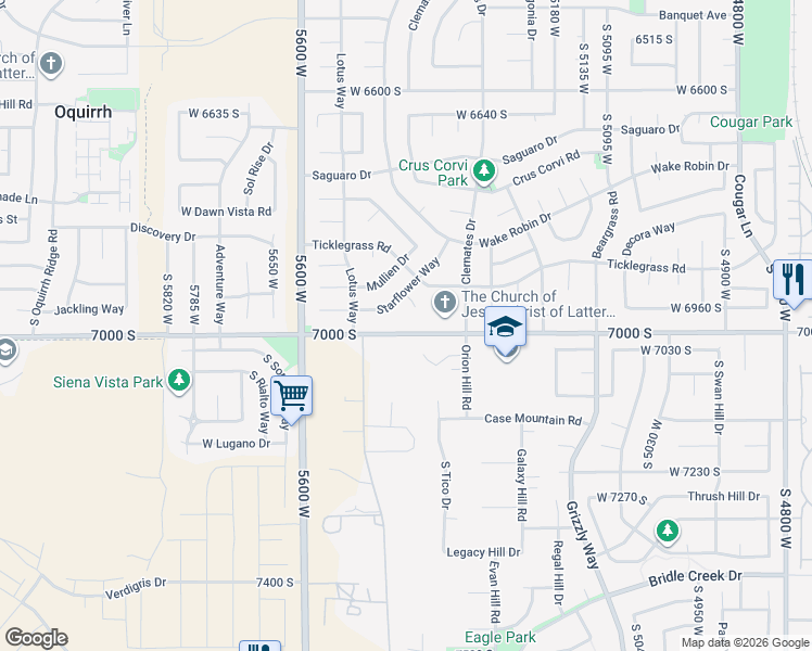 map of restaurants, bars, coffee shops, grocery stores, and more near 5430 West 7000 South in West Jordan