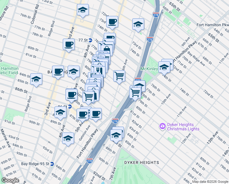 map of restaurants, bars, coffee shops, grocery stores, and more near 7926 6th Avenue in Brooklyn
