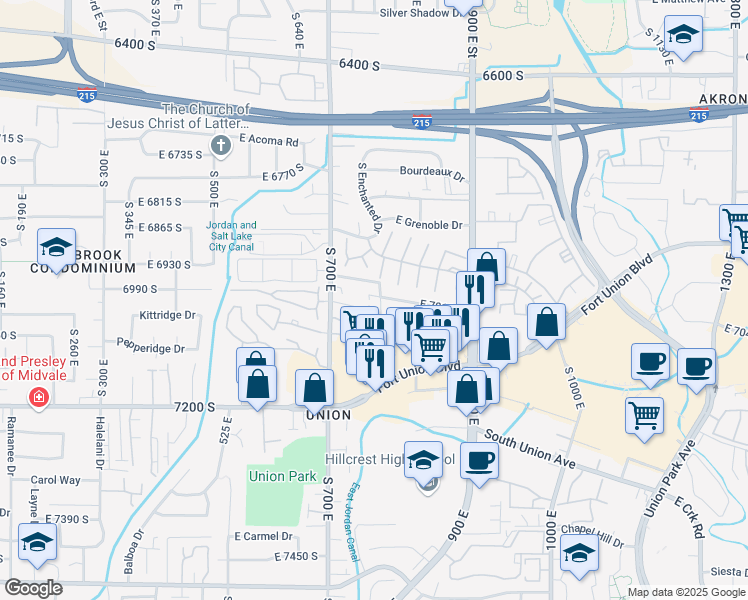 map of restaurants, bars, coffee shops, grocery stores, and more near 7010-7020 South 770 East in Midvale
