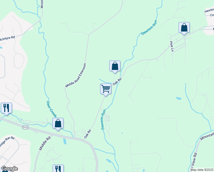 map of restaurants, bars, coffee shops, grocery stores, and more near 135 Oak Road in Gibsonia