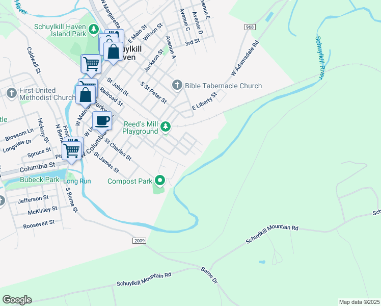 map of restaurants, bars, coffee shops, grocery stores, and more near 68 Schumacher Avenue in Schuylkill Haven