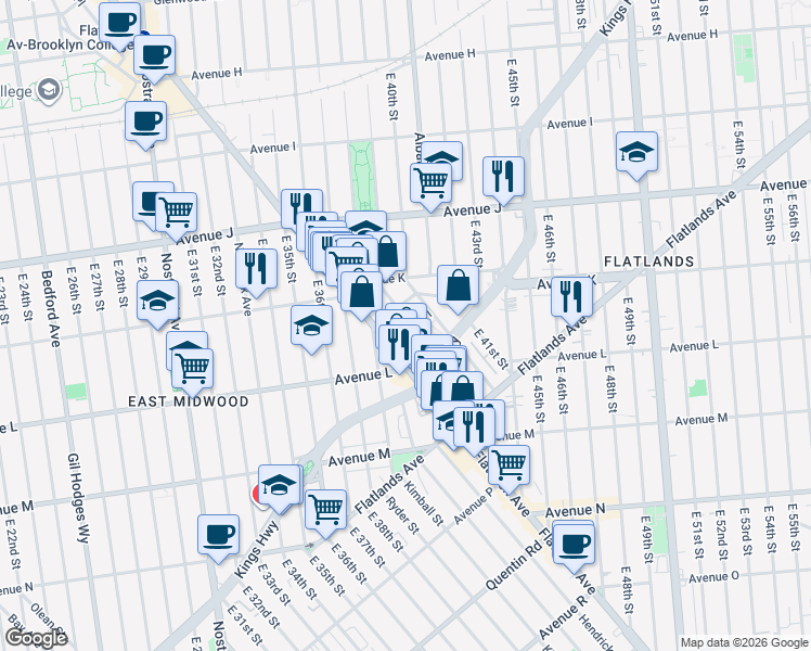 map of restaurants, bars, coffee shops, grocery stores, and more near 16 Hubbard Place in Brooklyn