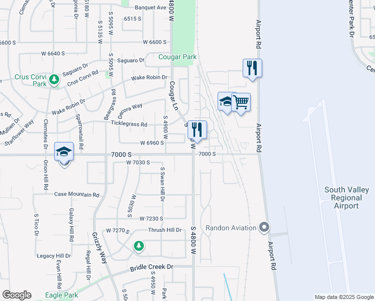 map of restaurants, bars, coffee shops, grocery stores, and more near 4822 West 7000 South in West Jordan