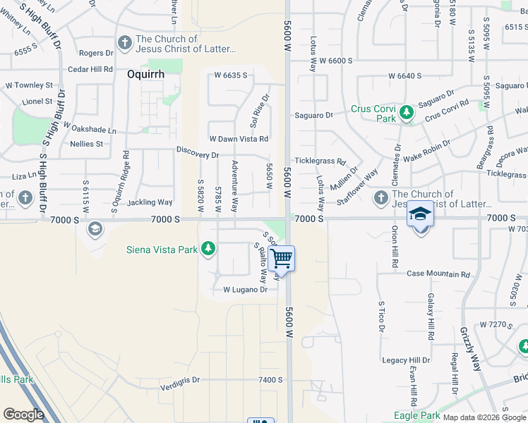 map of restaurants, bars, coffee shops, grocery stores, and more near 6976 Kokopelli Court in West Jordan