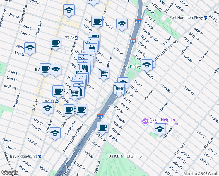 map of restaurants, bars, coffee shops, grocery stores, and more near in Brooklyn