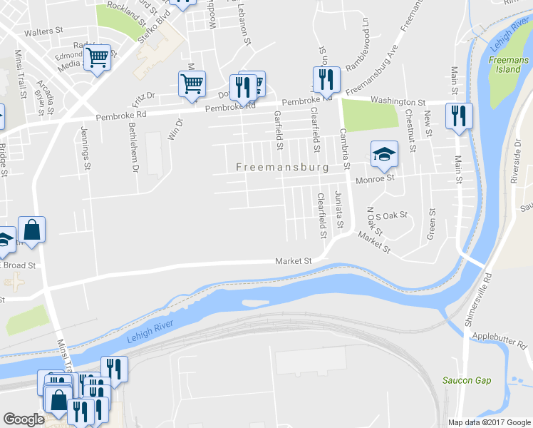 map of restaurants, bars, coffee shops, grocery stores, and more near 914 Lincoln Street in Bethlehem
