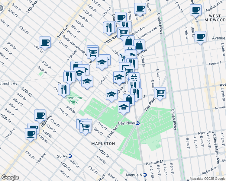 map of restaurants, bars, coffee shops, grocery stores, and more near 1965 52nd Street in Brooklyn