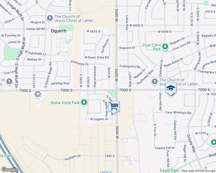 map of restaurants, bars, coffee shops, grocery stores, and more near 6976 Kokopelli Court in West Jordan