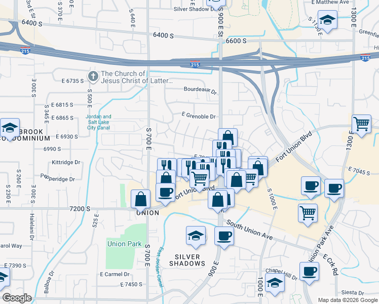 map of restaurants, bars, coffee shops, grocery stores, and more near 811 Baker Dr in Midvale