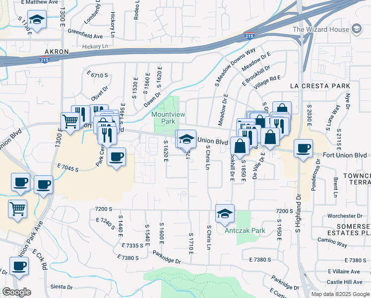 map of restaurants, bars, coffee shops, grocery stores, and more near 1662 Fort Union Boulevard in Cottonwood Heights