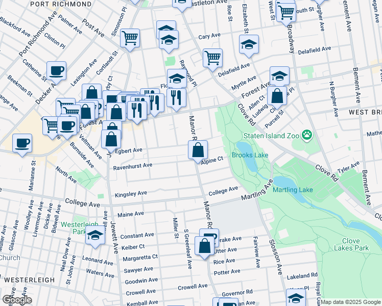 map of restaurants, bars, coffee shops, grocery stores, and more near 90 Egbert Avenue in Staten Island