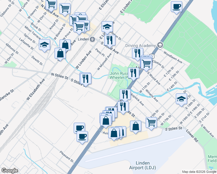 map of restaurants, bars, coffee shops, grocery stores, and more near 316 Kennedy Drive in Linden