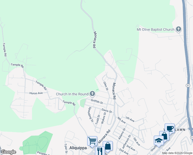map of restaurants, bars, coffee shops, grocery stores, and more near 194-198 Mount Vernon Drive in Aliquippa