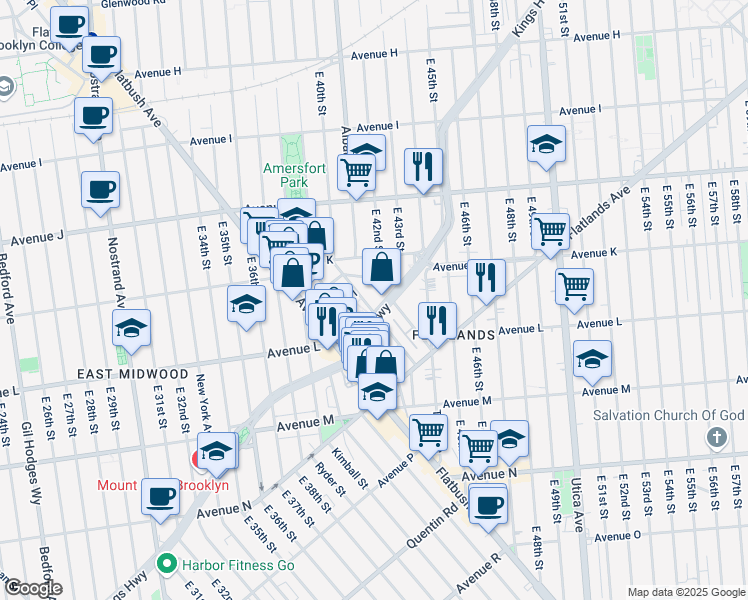 map of restaurants, bars, coffee shops, grocery stores, and more near 4011 Kings Highway in Brooklyn