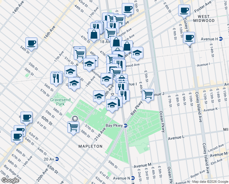 map of restaurants, bars, coffee shops, grocery stores, and more near 955 Dahill Road in Brooklyn