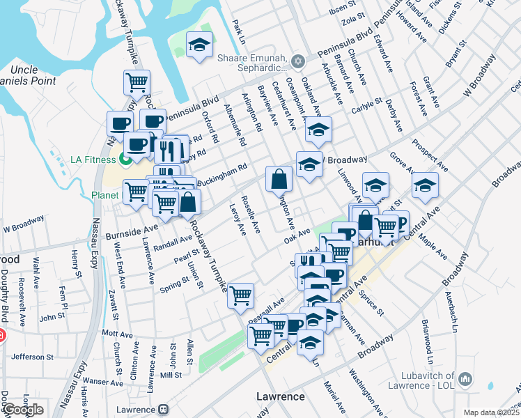 map of restaurants, bars, coffee shops, grocery stores, and more near 400 5th Avenue in Cedarhurst