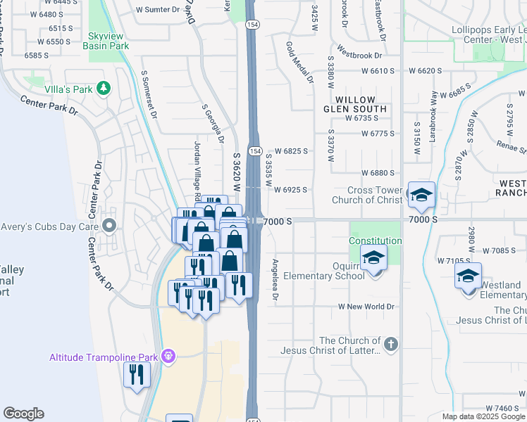 map of restaurants, bars, coffee shops, grocery stores, and more near 6980 South 3535 West in West Jordan
