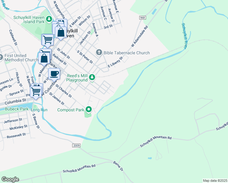 map of restaurants, bars, coffee shops, grocery stores, and more near 40 Fairview Avenue in Schuylkill Haven