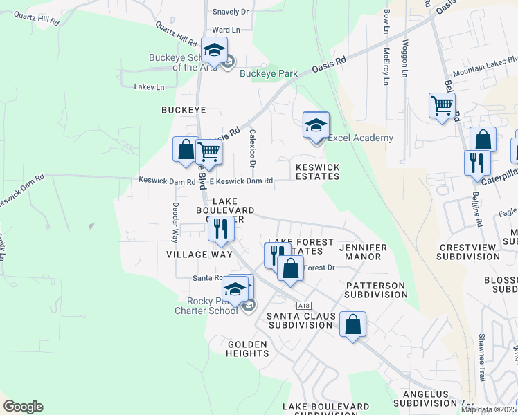 map of restaurants, bars, coffee shops, grocery stores, and more near 3492 Magnums Way in Redding