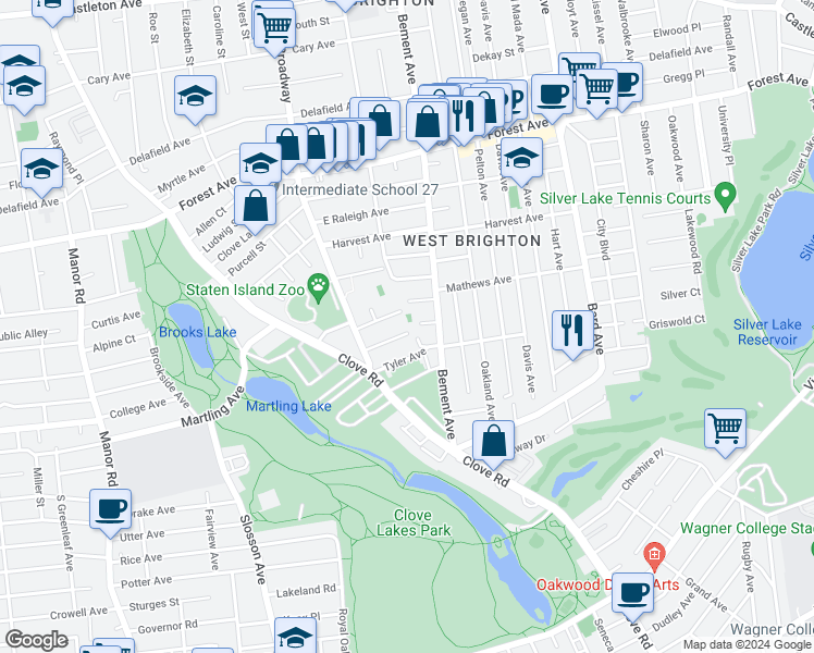 map of restaurants, bars, coffee shops, grocery stores, and more near 51 Douglas Avenue in Staten Island