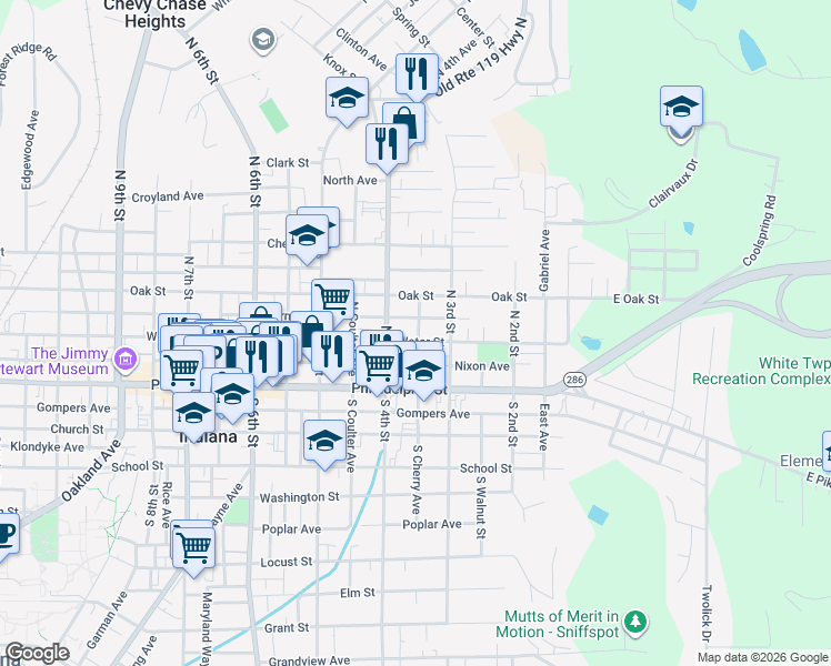 map of restaurants, bars, coffee shops, grocery stores, and more near 118 Cherry Run Lane in Indiana