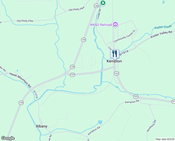 map of restaurants, bars, coffee shops, grocery stores, and more near 3657 Pennsylvania 737 in Kempton