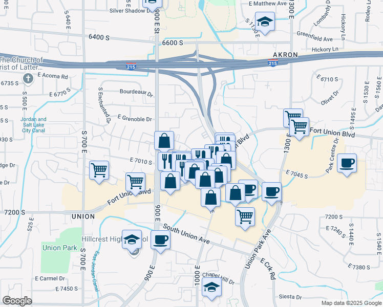 map of restaurants, bars, coffee shops, grocery stores, and more near 1027 Watercress Lane in Midvale