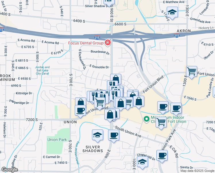 map of restaurants, bars, coffee shops, grocery stores, and more near 6962 South 880 East in Midvale
