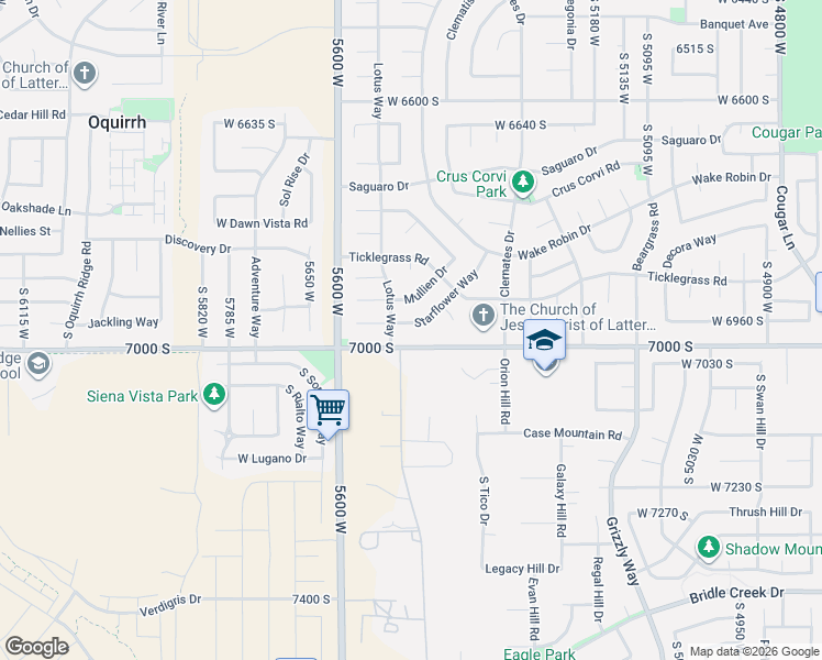 map of restaurants, bars, coffee shops, grocery stores, and more near 5483 Starflower Way in West Jordan