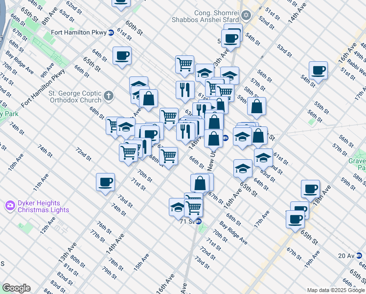 map of restaurants, bars, coffee shops, grocery stores, and more near 6507 14th Avenue in Brooklyn