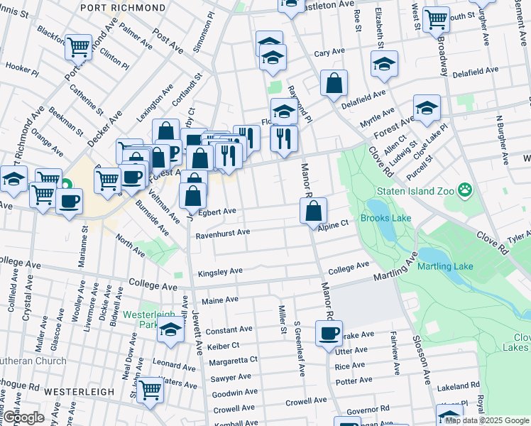 map of restaurants, bars, coffee shops, grocery stores, and more near 126 Egbert Avenue in Staten Island