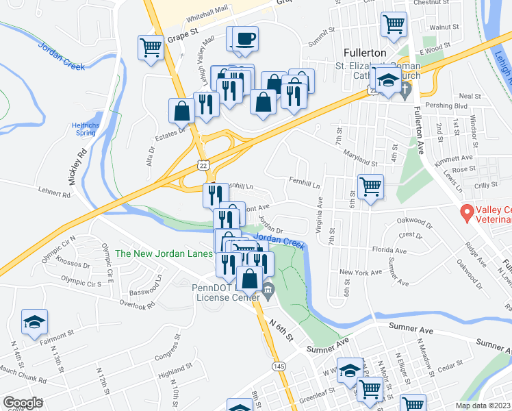 map of restaurants, bars, coffee shops, grocery stores, and more near 931 Fairmont Avenue in Fullerton