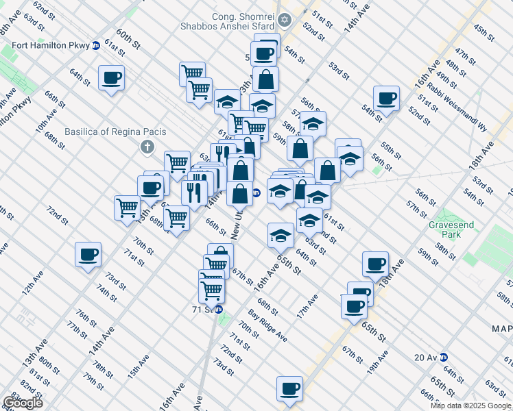 map of restaurants, bars, coffee shops, grocery stores, and more near 6310 15th Avenue in Brooklyn