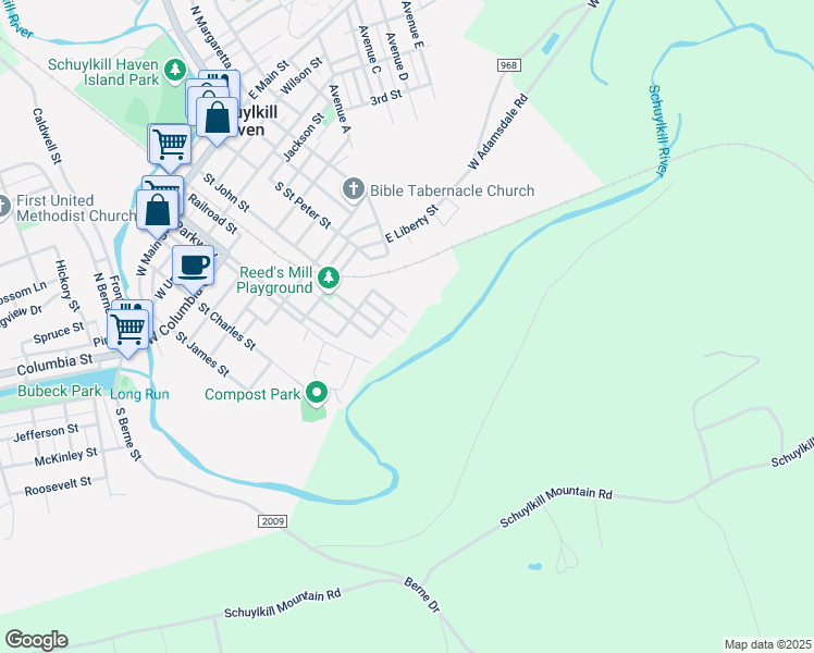 map of restaurants, bars, coffee shops, grocery stores, and more near 40 Fairview Avenue in Schuylkill Haven