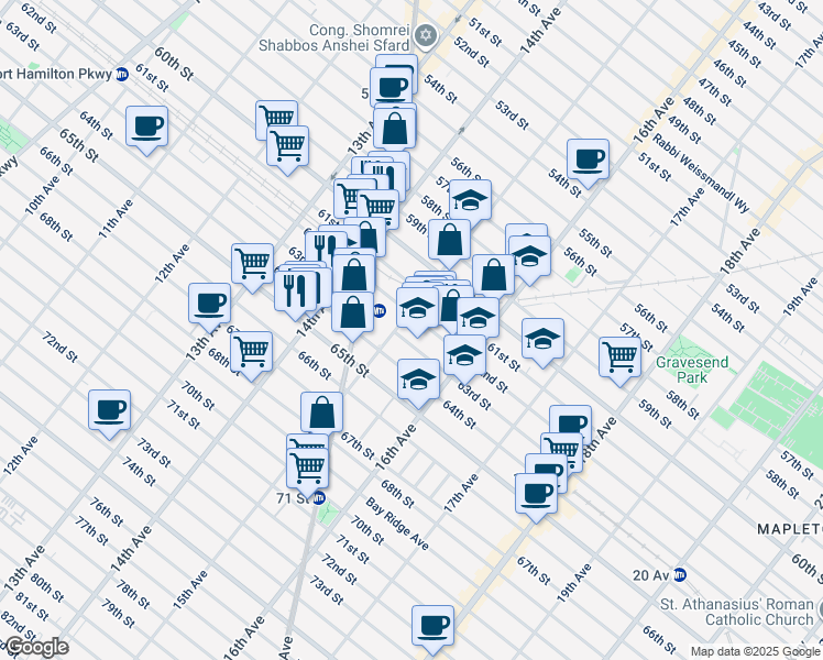map of restaurants, bars, coffee shops, grocery stores, and more near 6201 15th Avenue in Brooklyn