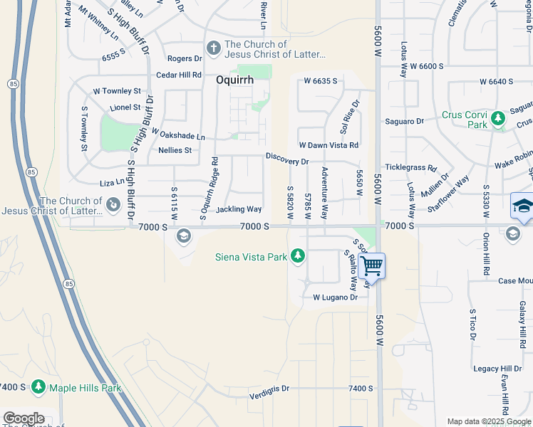 map of restaurants, bars, coffee shops, grocery stores, and more near 5885 Jackling Way in West Jordan