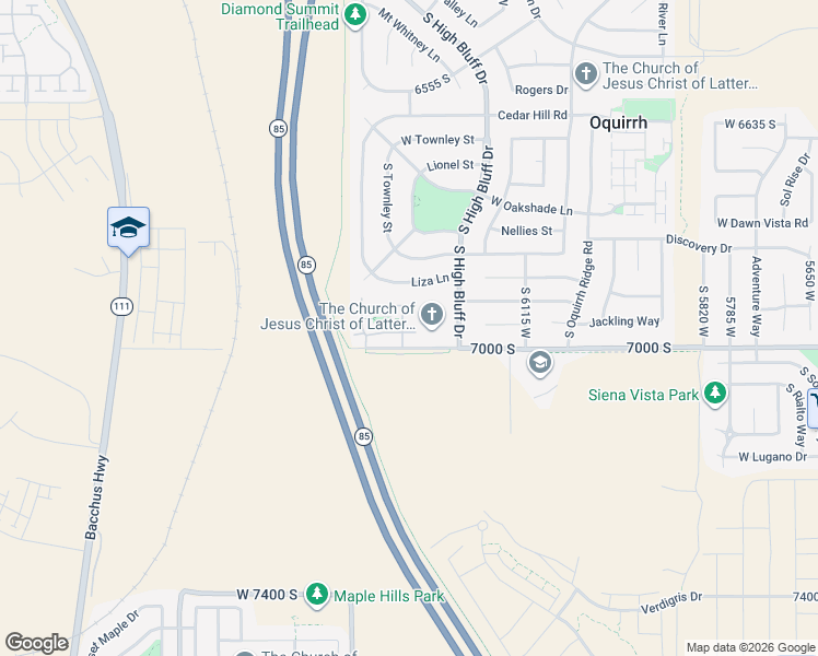 map of restaurants, bars, coffee shops, grocery stores, and more near 6955 Tourist Lane in West Jordan