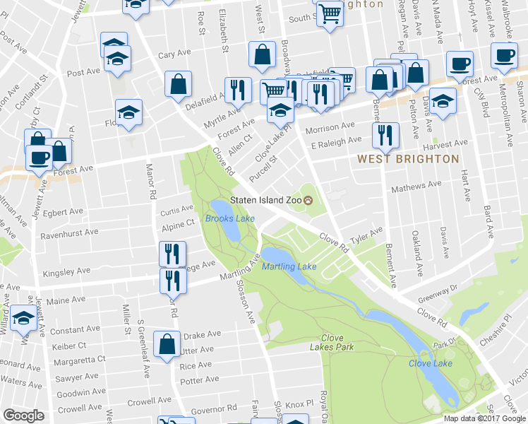 map of restaurants, bars, coffee shops, grocery stores, and more near 682 Clove Road in Staten Island