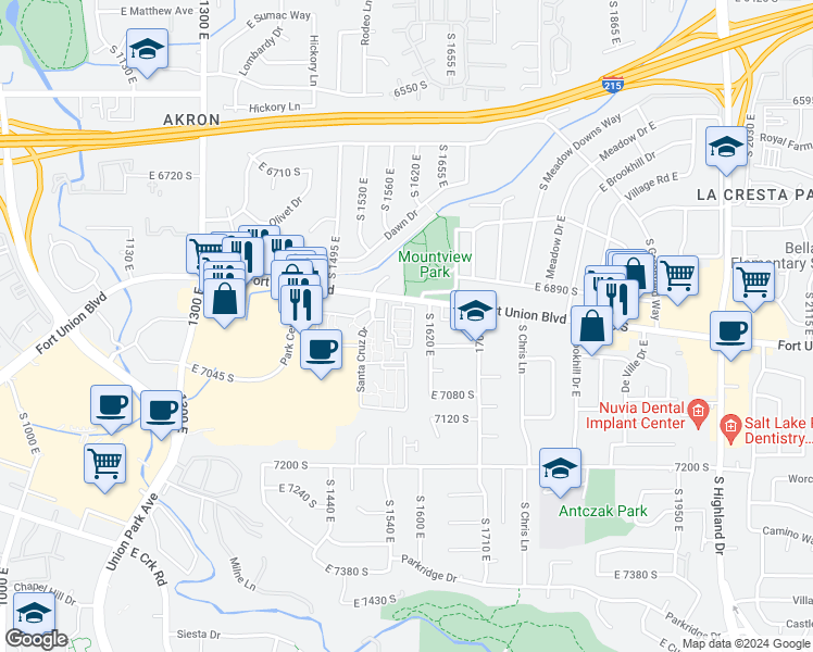 map of restaurants, bars, coffee shops, grocery stores, and more near 6968 South 1620 East in Salt Lake City