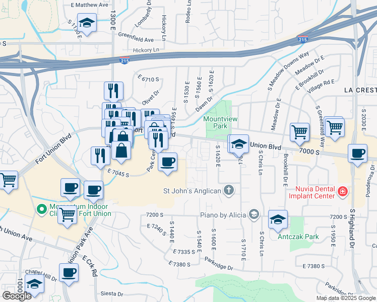 map of restaurants, bars, coffee shops, grocery stores, and more near 1550 Fort Union Boulevard in Cottonwood Heights